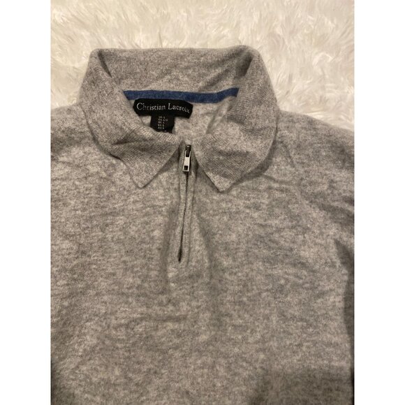 Christian Lacroix Men's 100% 2- Ply Cashmere 1/4-Zip Sweater Gray L - Picture 6 of 8